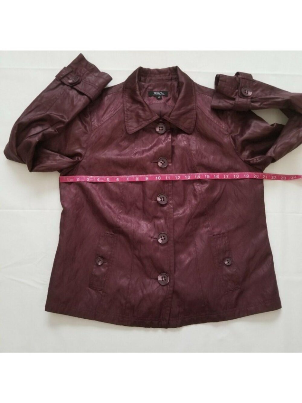 Tribal Women’s Long Sleeve Lined Burgundy Button-Up Coat Jacket Size 12 - Picture 12 of 16